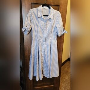 Calvin Klein Blue and White Striped A-line Dress